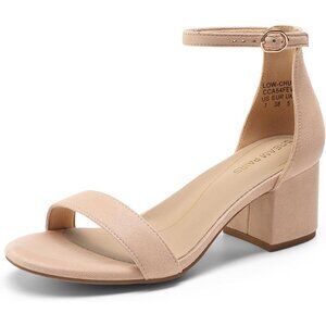 Dream Pairs Women's  Nude-suede Chunky Block Heel Ankle Strap Sandals Shoes